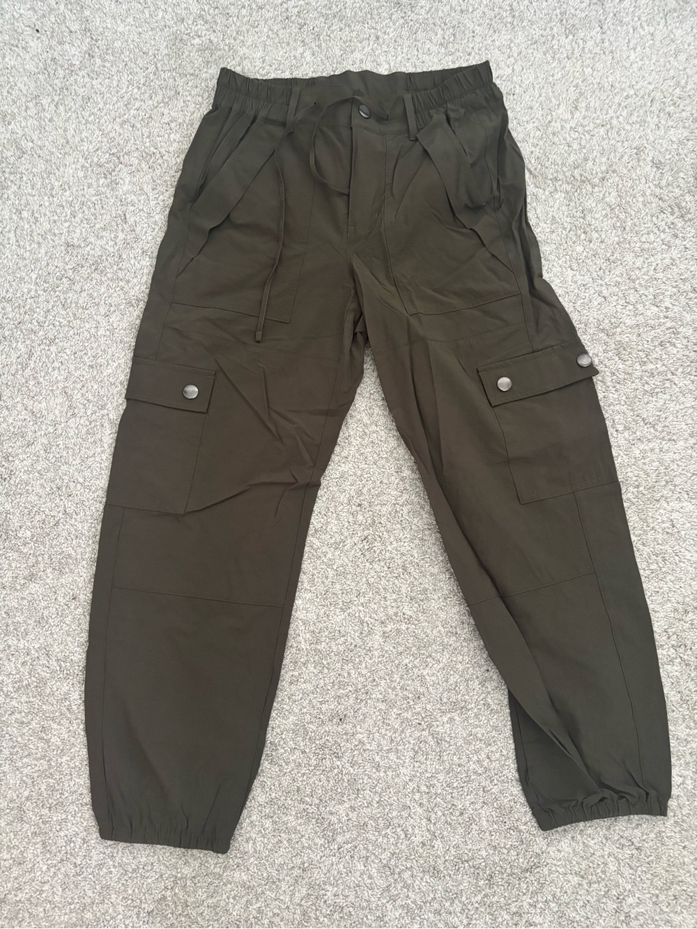 Womens Olive Green Cargo Jogger Pants - Casual Utility Style